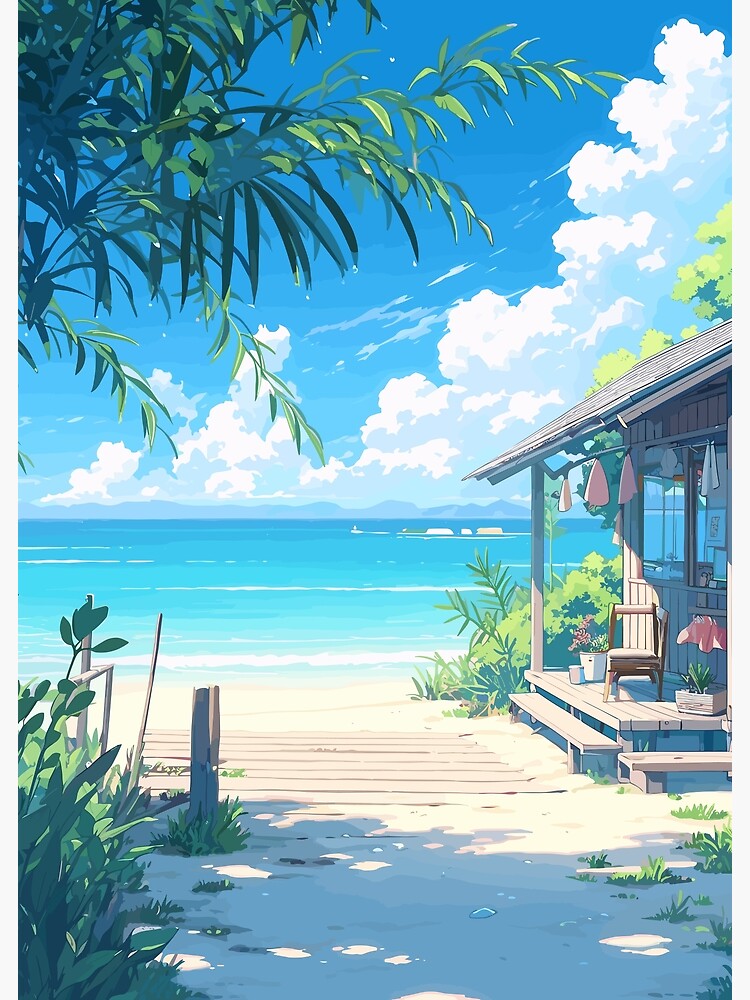 Landscape with fishing boat on the beach, sky and clouds, anime style.  Digital illustration. AI Stock Illustration | Adobe Stock