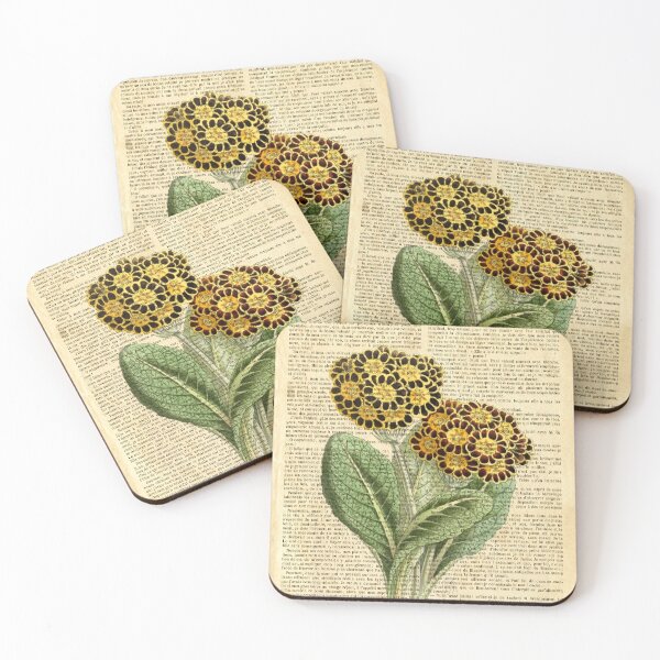 Item preview, Botanical print, on old book page - Primula auricula designed and sold by Art by Lilia.