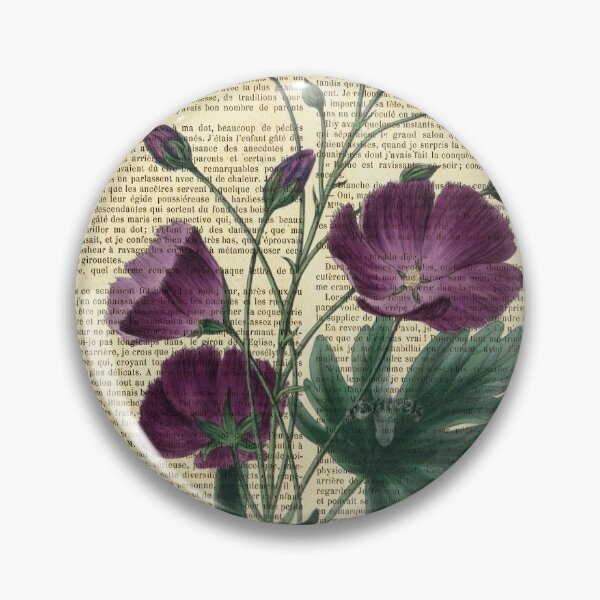 Item preview, Botanical print, on old book page - Purple Poppies designed and sold by Art by Lilia.