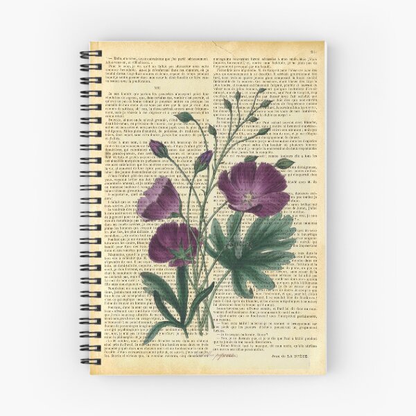 Item preview, Botanical print, on old book page - Purple Poppies designed and sold by Art by Lilia.
