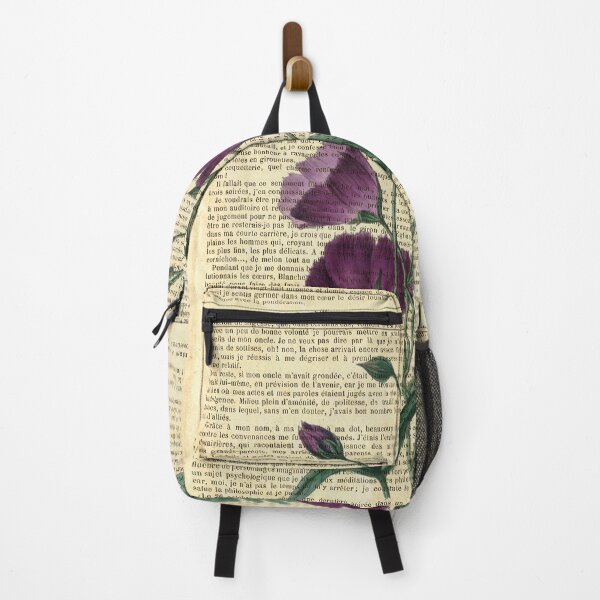 Item preview, Botanical print, on old book page - Purple Poppies designed and sold by Art by Lilia.