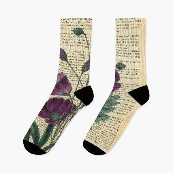 Item preview, Botanical print, on old book page - Purple Poppies designed and sold by Art by Lilia.