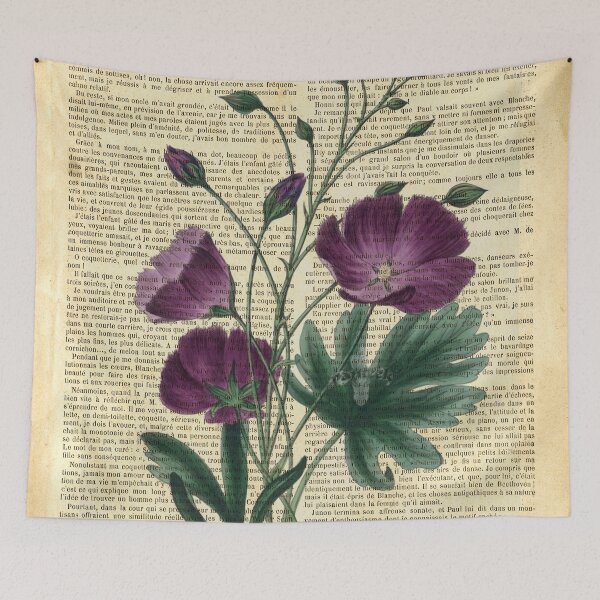 Item preview, Botanical print, on old book page - Purple Poppies designed and sold by Art by Lilia.
