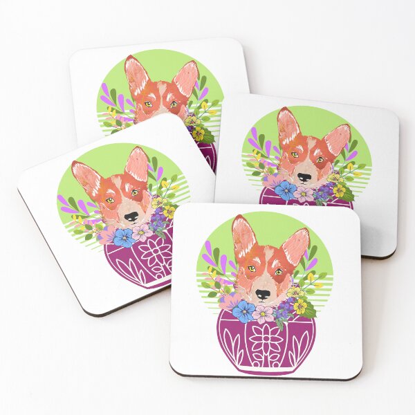 Item preview, Corgi Dog in Vase with Flowers designed and sold by ginaisarty.