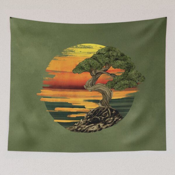Item preview, Bonsai Tree Sunset over sea designed and sold by k9printart.