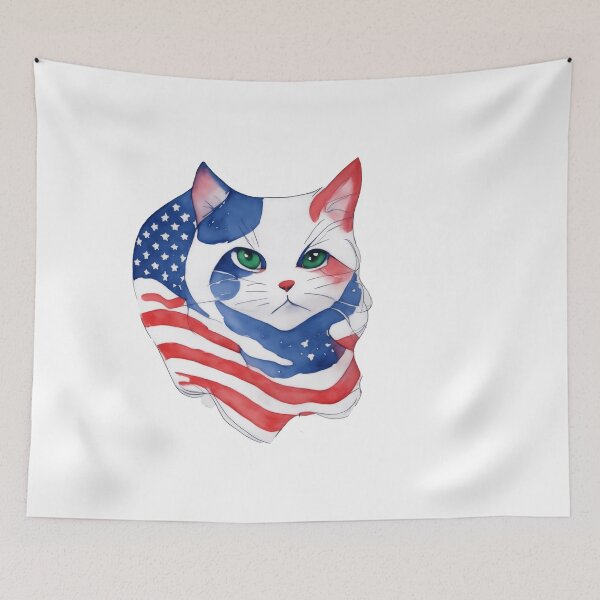 Item preview, patriot cat  against the background of the flag designed and sold by jkrphoto.
