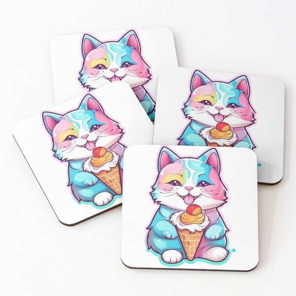 Item preview, Happy Cat Sticker: Delightful Feline Enjoying Vibrant Ice Cream designed and sold by joanwatson45.