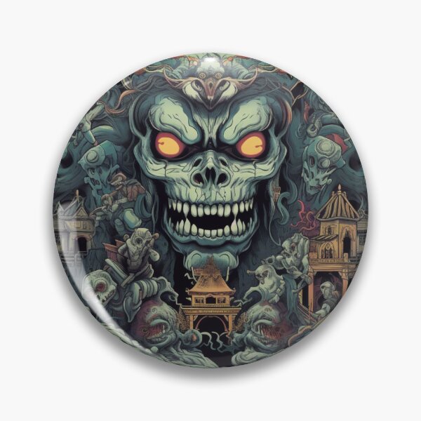 Item preview, Spectral Enigma: Haunting Skull in Yokai-inspired Spooky Environment, Intricate Vietnamese Architecture Paintings, Dimensional Multilayering, Terrorwave Style, Smokey Background, Ornate Designs designed and sold by Bee Happy Creative™.