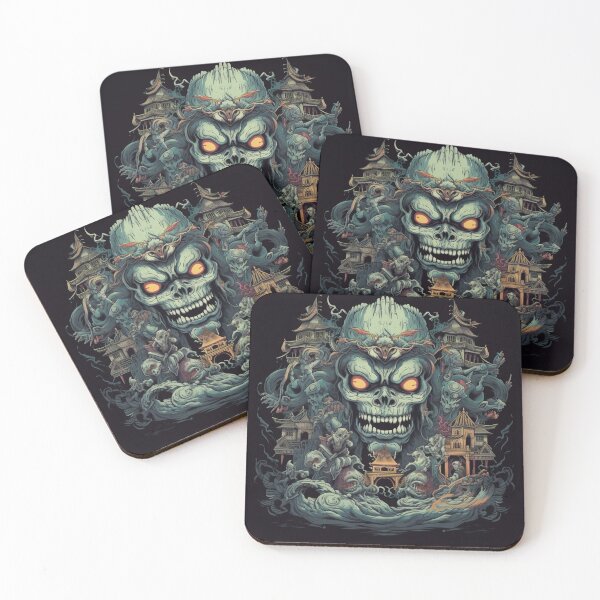 Item preview, Spectral Enigma: Haunting Skull in Yokai-inspired Spooky Environment, Intricate Vietnamese Architecture Paintings, Dimensional Multilayering, Terrorwave Style, Smokey Background, Ornate Designs designed and sold by Bee Happy Creative™.