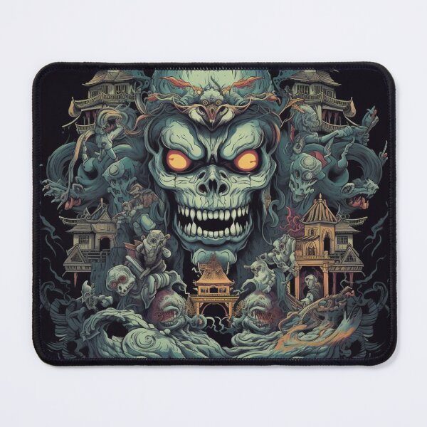 Item preview, Spectral Enigma: Haunting Skull in Yokai-inspired Spooky Environment, Intricate Vietnamese Architecture Paintings, Dimensional Multilayering, Terrorwave Style, Smokey Background, Ornate Designs designed and sold by Bee Happy Creative™.