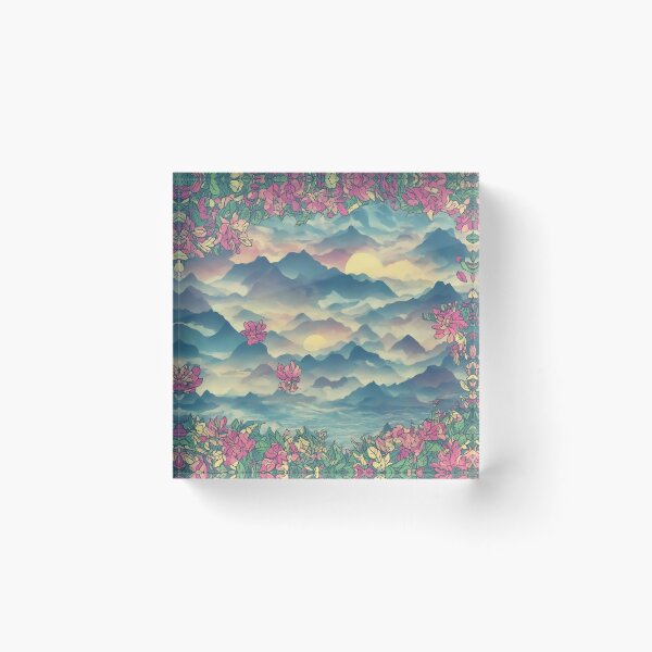 Item preview, Nature's Symphony: A Vibrant T-Shirt Graphic with Sunrise Mountains and Colorful Flowers designed and sold by RedArtG09.