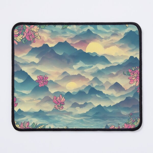 Item preview, Nature's Symphony: A Vibrant T-Shirt Graphic with Sunrise Mountains and Colorful Flowers designed and sold by RedArtG09.