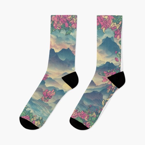 Item preview, Nature's Symphony: A Vibrant T-Shirt Graphic with Sunrise Mountains and Colorful Flowers designed and sold by RedArtG09.