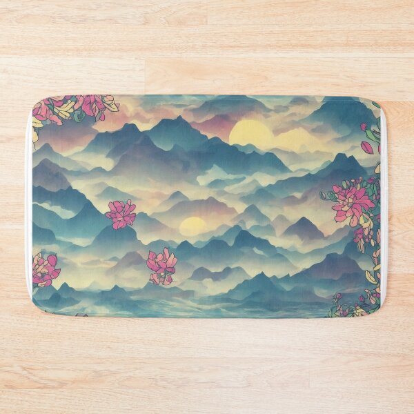Item preview, Nature's Symphony: A Vibrant T-Shirt Graphic with Sunrise Mountains and Colorful Flowers designed and sold by RedArtG09.