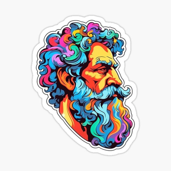 Aperçu de l'œuvre Autocollant aux couleurs vives du stoïque Marc Aurèle : Adoptez la résilience dans des teintes vives créée et vendue par joanwatson45.