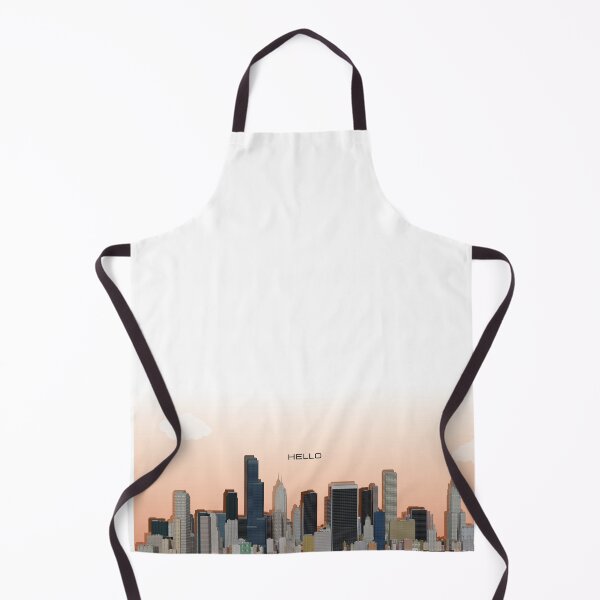 Item preview, Hello written in the center, with clouds and city landscape, orange sky designed and sold by diahsariw.