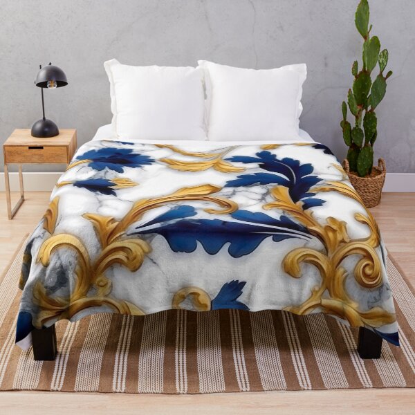 Item preview, Blue, gold pattern on white marble designed and sold by Hibiskusmond.