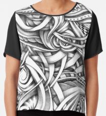 Escher Like Abstract Hand Drawn Graphite Gray Depth Chiffon Top