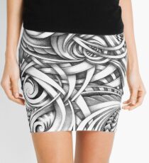 Escher Like Abstract Hand Drawn Graphite Gray Depth Mini Skirt