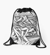 Escher Like Abstract Hand Drawn Graphite Gray Depth Drawstring Bag
