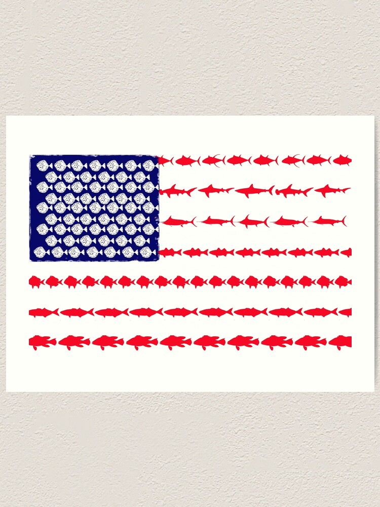American flag Striped bass Fishing flag Framed Art Print for Sale by  hookink