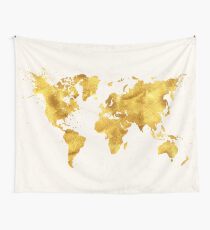 24 Karat World, faux gold world map Wall Tapestry