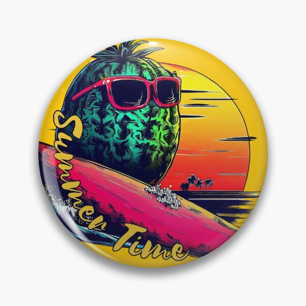Artikelvorschau, Sommerliche lustige Wassermelone mit Sonnenbrille beim Surfen auf einem Surfbrett im Retro-Stil entworfen und verkauft von TomFrontierArt.