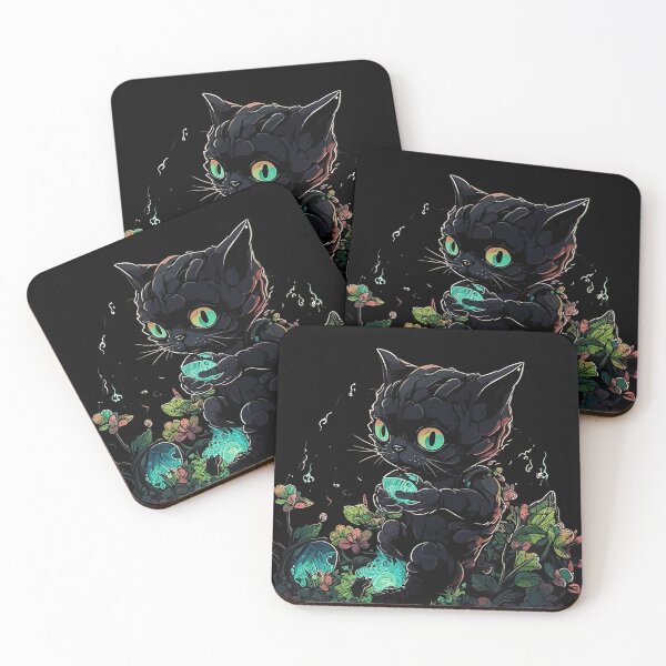 Item preview, Black Cat Sitting in Bioluminescence designed and sold by RandomForestBot.
