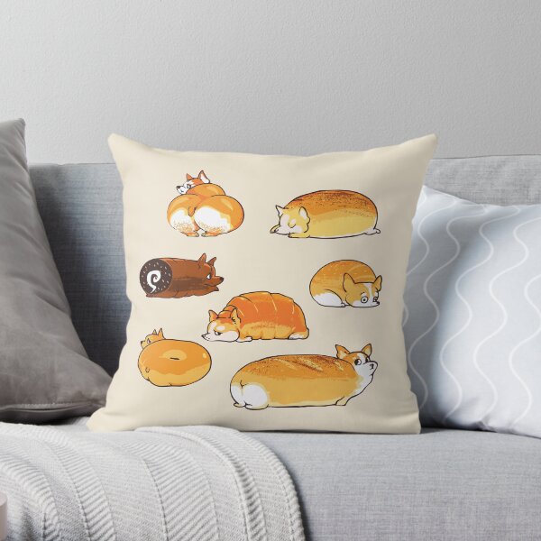 Bread Corgis Throw Pillow