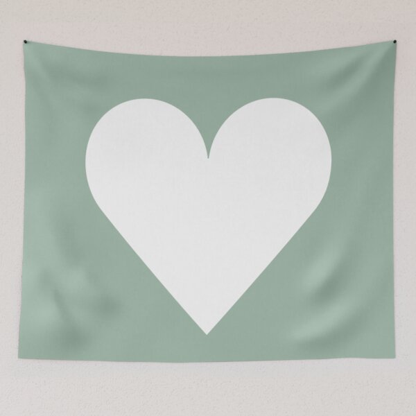 Item preview, Single WHITE LOVE HEART on a MUTED GREEN Background designed and sold by RachelMacht.