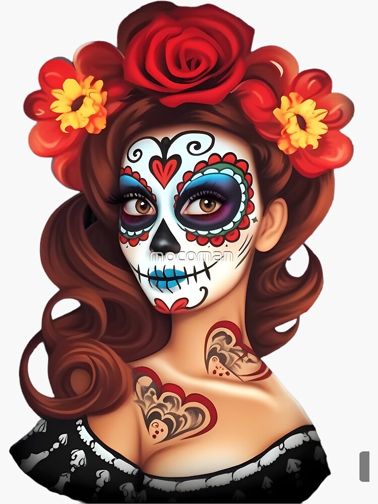 Sticker for Sale avec l'œuvre « Belle dame dans le maquillage Dia De Los  Muertos » de l'artiste mocoman