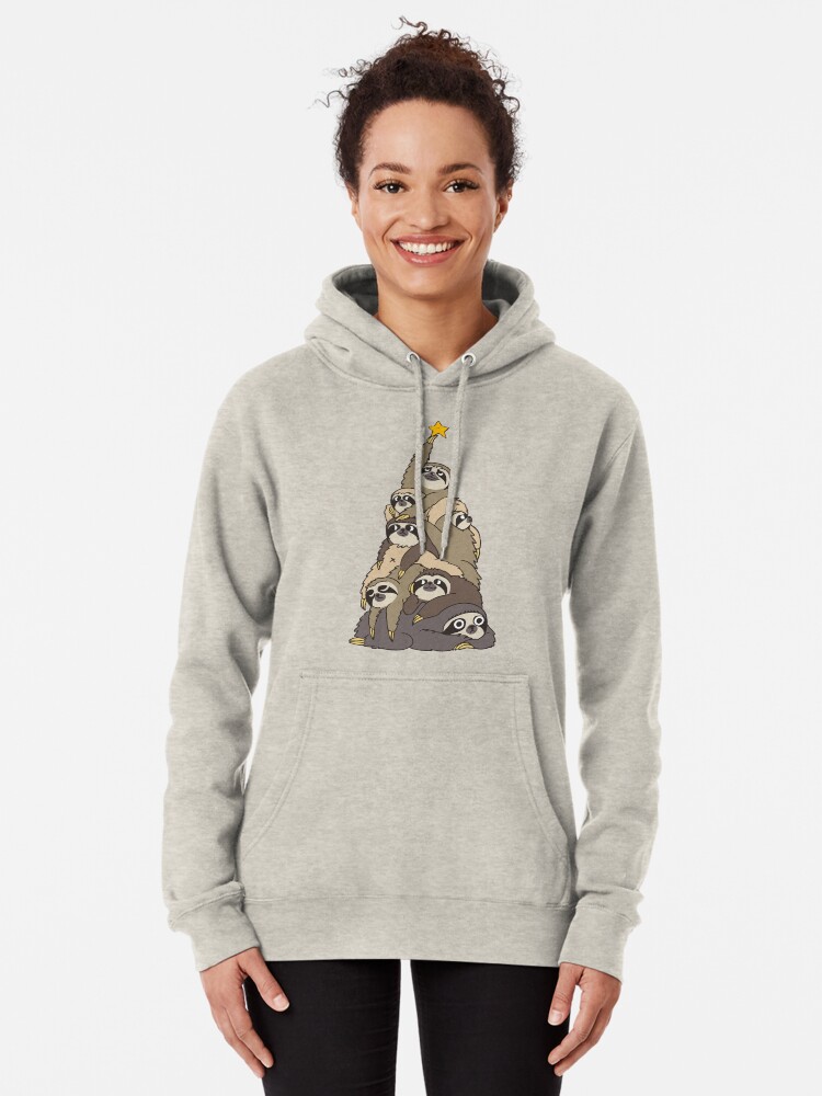 Alternate view of Christmas Tree Sloths Pullover Hoodie