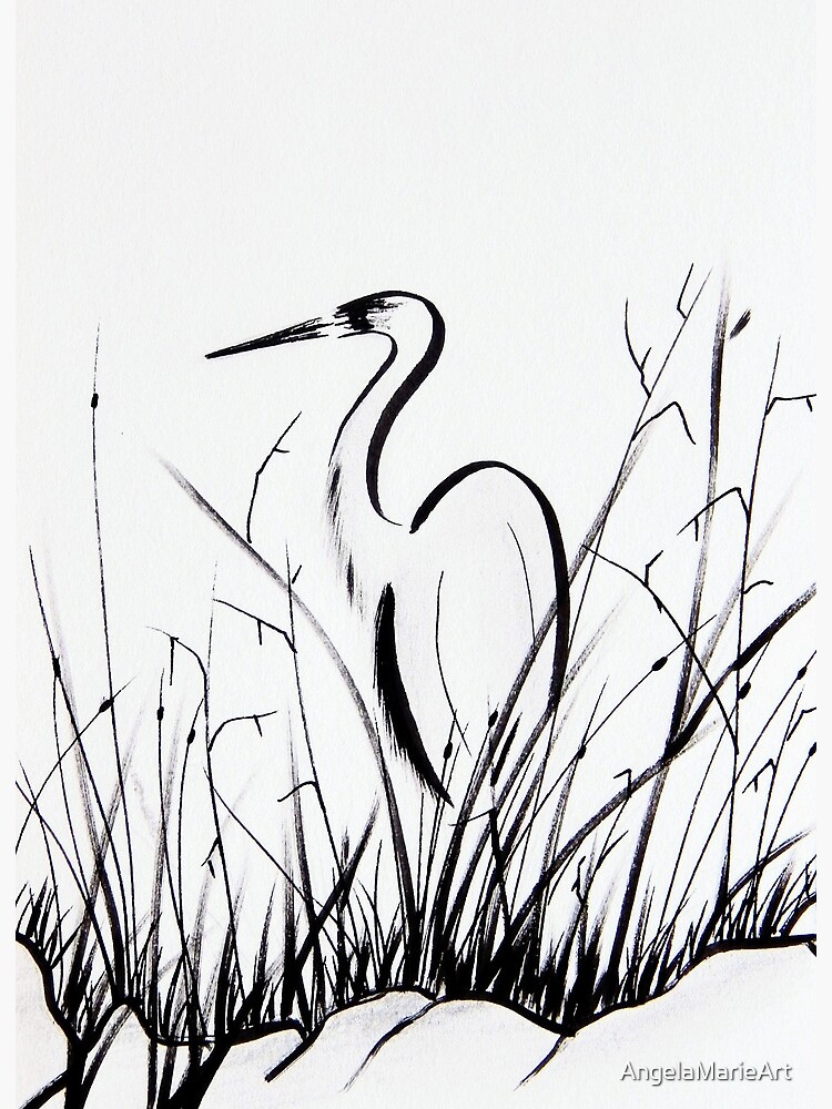 Bamboo Rug Cranes Illustration in Black and Grey, Art Mat 