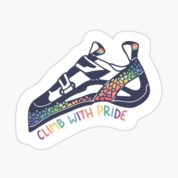 Item preview, Climb with Pride climbing shoe - navy with rainbow details  designed and sold by mpmountainworks.