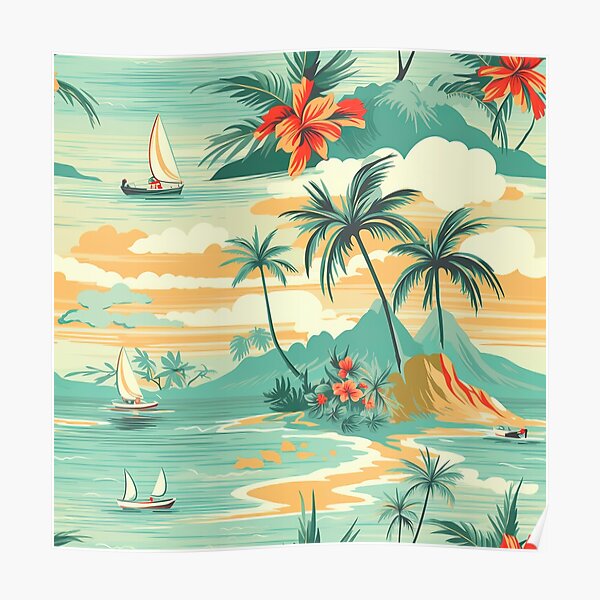 Vintage Pacific Island Travel Poster Pattern Poster