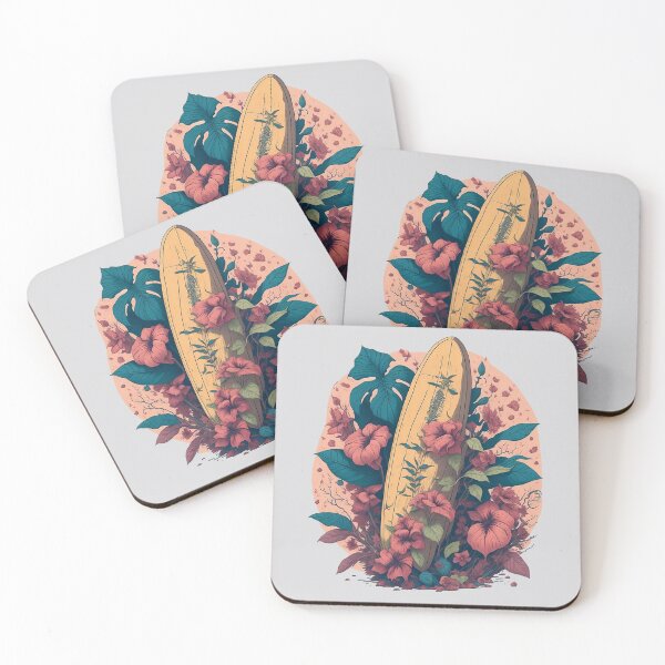 Item preview, Surfboard with hibiscus flowers designed and sold by feferreira.