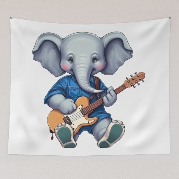 Item preview, cute elephant playing guitar - Different logo size, position? Email me - designed and sold by Picture-Art.