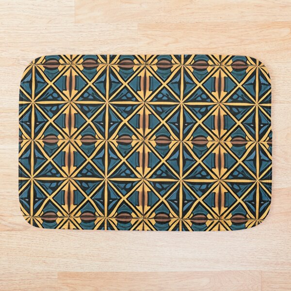 Item preview, Patrón de mosaico retro azul y amarillo con marrón y negro designed and sold by RetroTile.