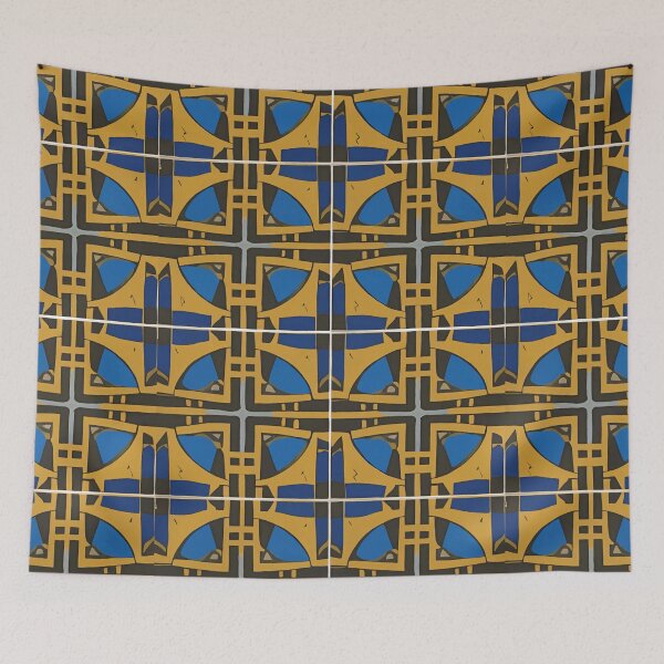 Item preview, Retro Tile Pattern blue shades with yellow and brown designed and sold by RetroTile.