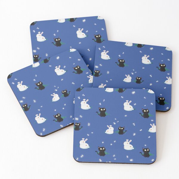 Item preview, Firefly Night with Biscotti and Smudge - Seamless Pattern, Dark Blue designed and sold by mwkairos.