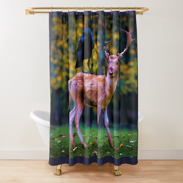 Raven and Deer Hanging Out - dePace' Shower Curtain