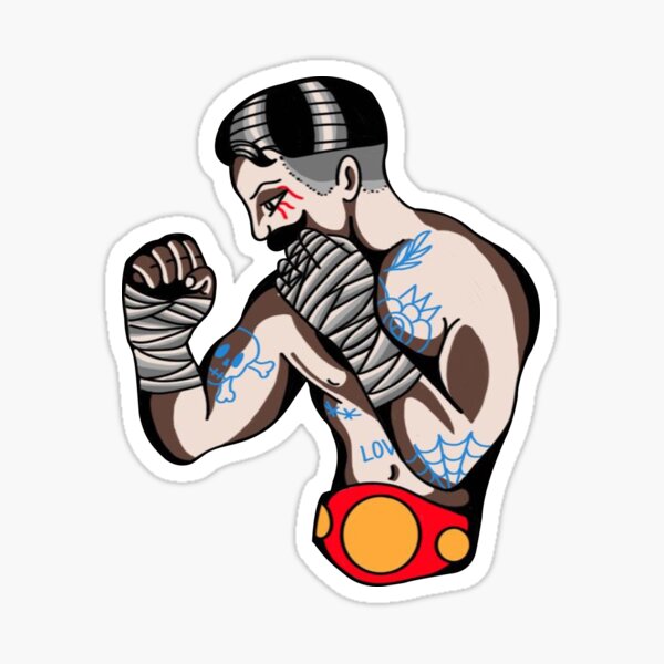 boxer chimp in the ring wearing boxing gloves. tattooed monkey. Gorilla  Sticker for Sale by Toto-Hello