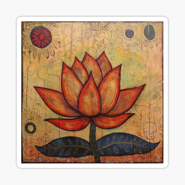 Folk Art Orange Lotus Flower Tile Sticker