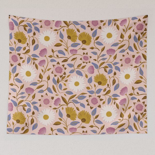 Item preview, Ornate daisies and leaves on pink background  designed and sold by LucyFaulke.