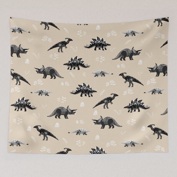 Item preview, Herbivore Dinosaurs Black and White on Neutral Beige designed and sold by Brittany Lane Allen.