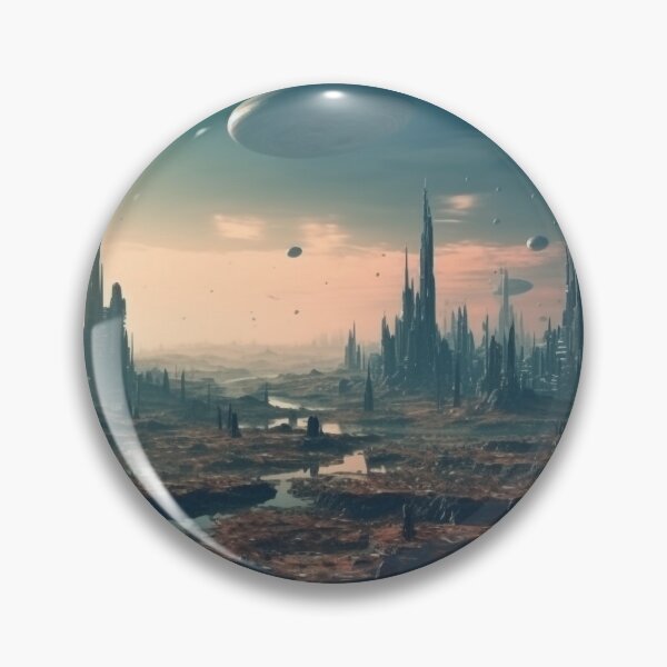 Item preview,  Dystopian Desert Cityscape - Alien Cityscape: Sharp Black Stones and Red Desert Landscape Digital Art designed and sold by stateofhuman.
