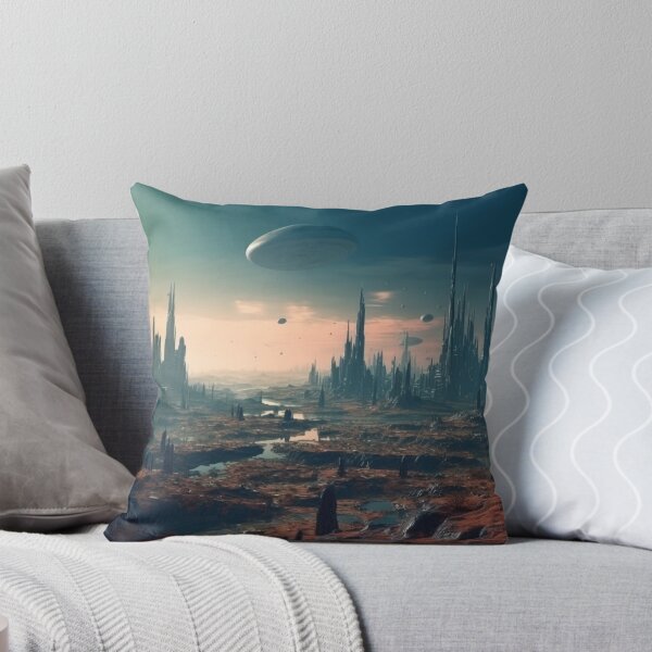 Item preview,  Dystopian Desert Cityscape - Alien Cityscape: Sharp Black Stones and Red Desert Landscape Digital Art designed and sold by stateofhuman.