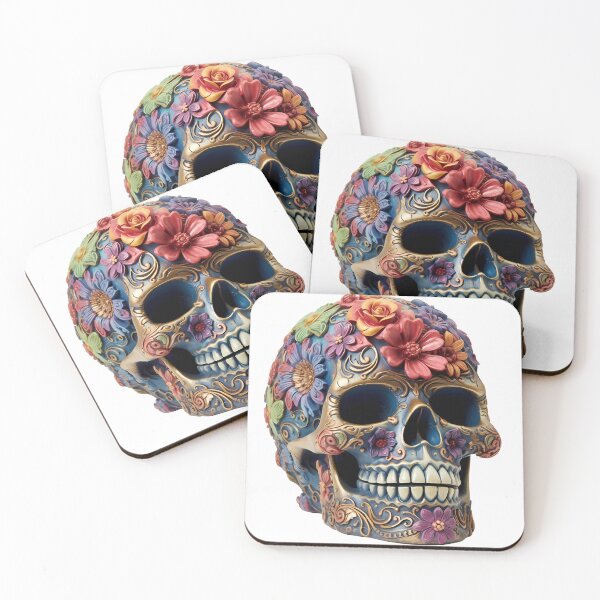 Item preview, A bronze skull pattern covered with flowers designed and sold by AxelrodCN.