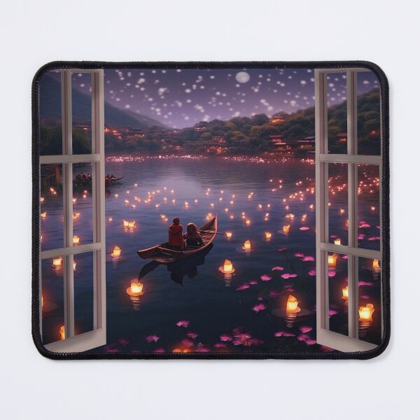 Item preview, Window view of lake with lanterns designed and sold by zand-n-zive.