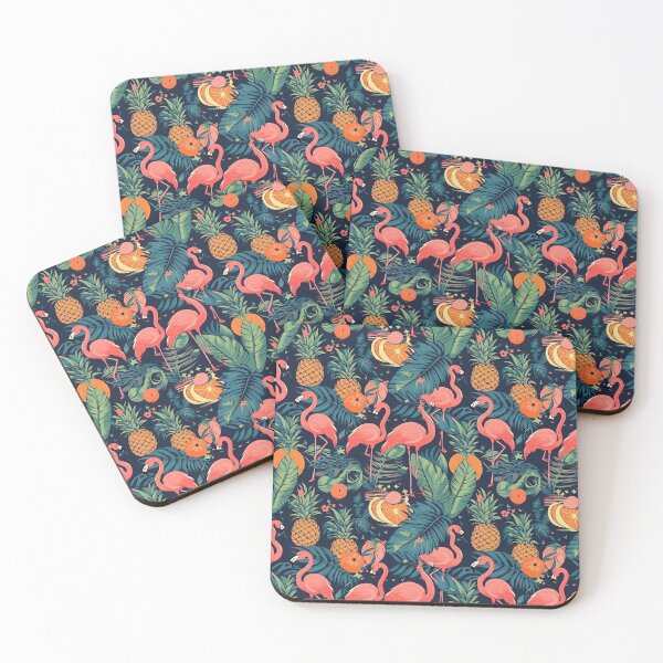 Item preview, seamless pattern of flamingos and pineapples, vibrant colors designed and sold by Artistry Studio.